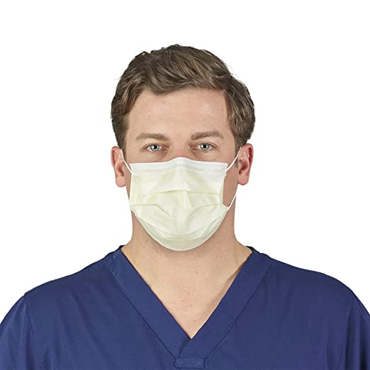 HALYARD FLUIDSHIELD 1 Disposable Procedure Mask w/SO Soft Lining and SO Soft Earloops, Yellow, 25867 (Box of 50)