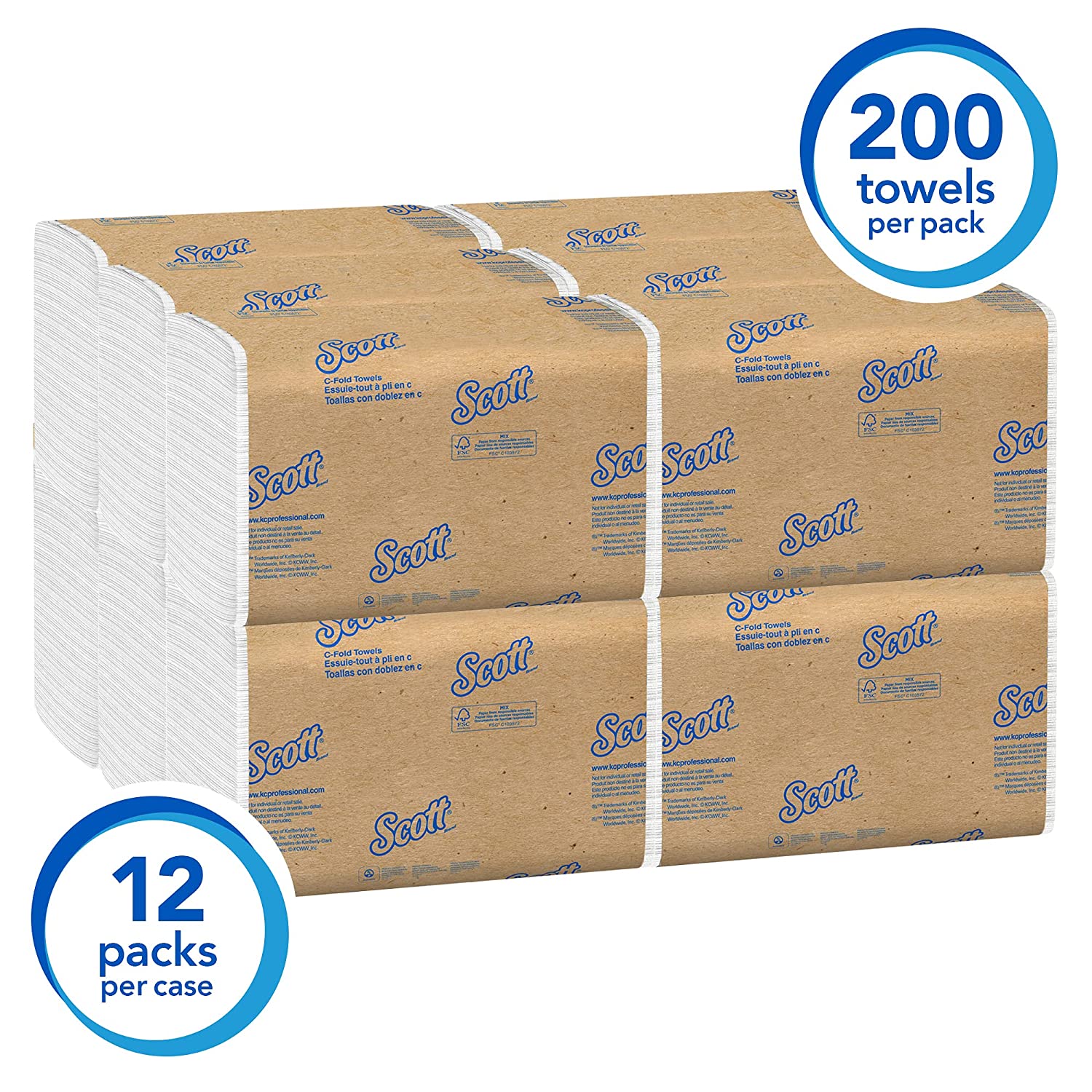Scott Essential C Fold Paper Towels (01510) with Fast-Drying Absorbency Pockets, 12 Packs / Case, 200 C Fold Towels / Pack
