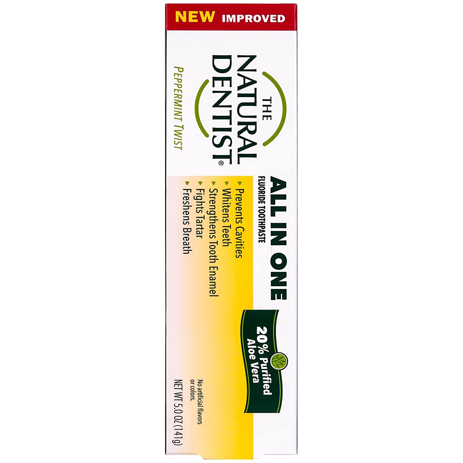 The Natural Dentist All-In-One Fluoride/Sulfate-Free Toothpaste with Aloe, Peppermint Twist Flavor, 5 Ounce Tube