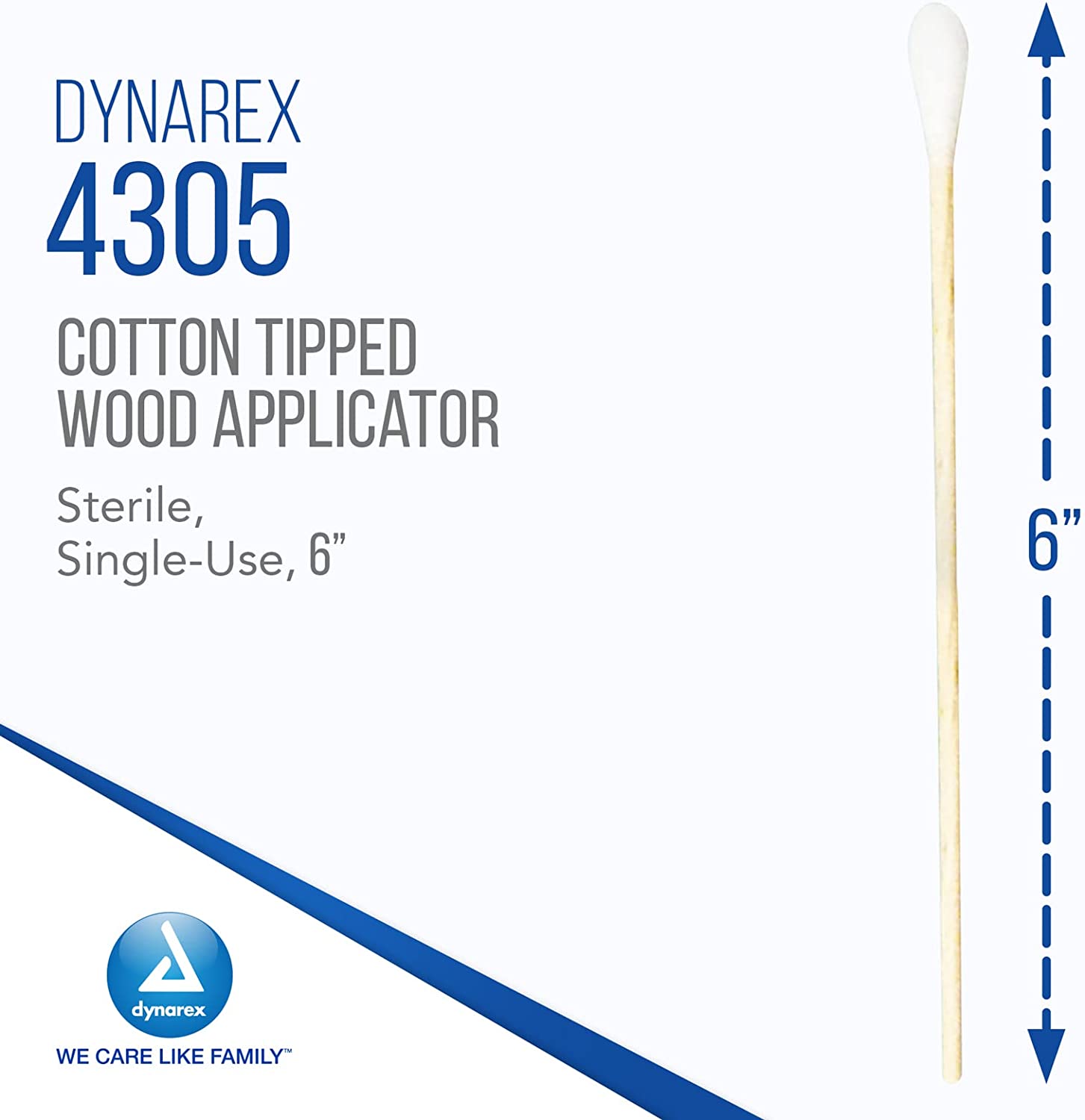 Dynarex 6-Inch Sterile Cotton Tipped Applicators - Single-Use Wooden Cotton Tip Applicators for Wound Care & Dressing, Hygiene, Make Up, Cleaning Tools, Jewelry - 1 Box of 200 Pouches, 2 per Pouch