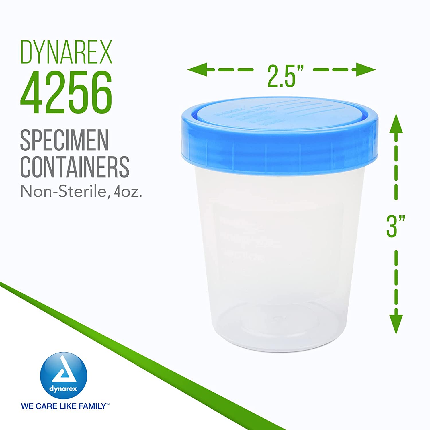 Dynarex Specimen Containers, Non-Sterile, Bulk Packaged Specimen Cups with Lids, Clear with Blue Lid, 1 Box of 500