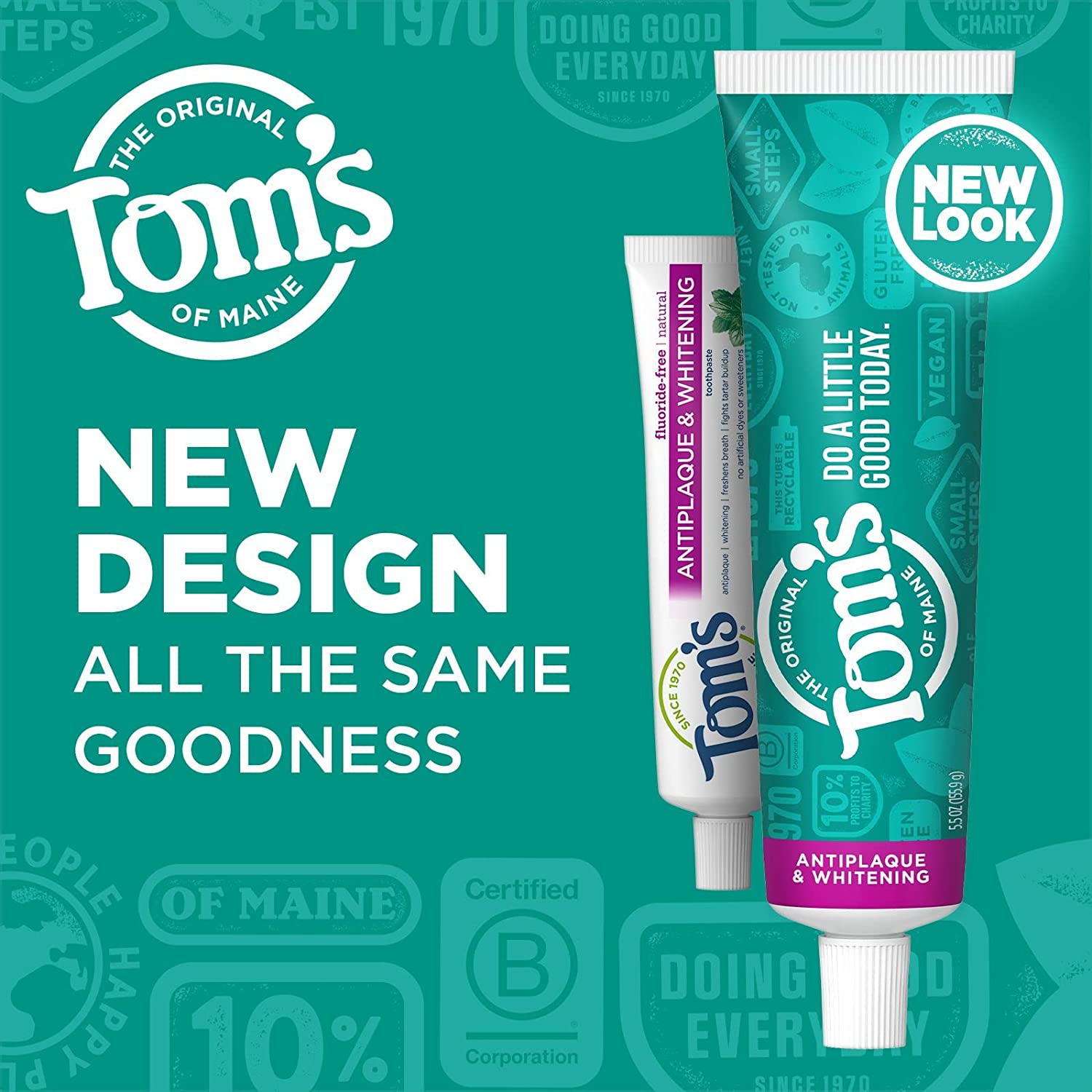 Tom's of Maine Fluoride-Free Antiplaque & Whitening Natural Toothpaste, Peppermint, 5.5 oz.