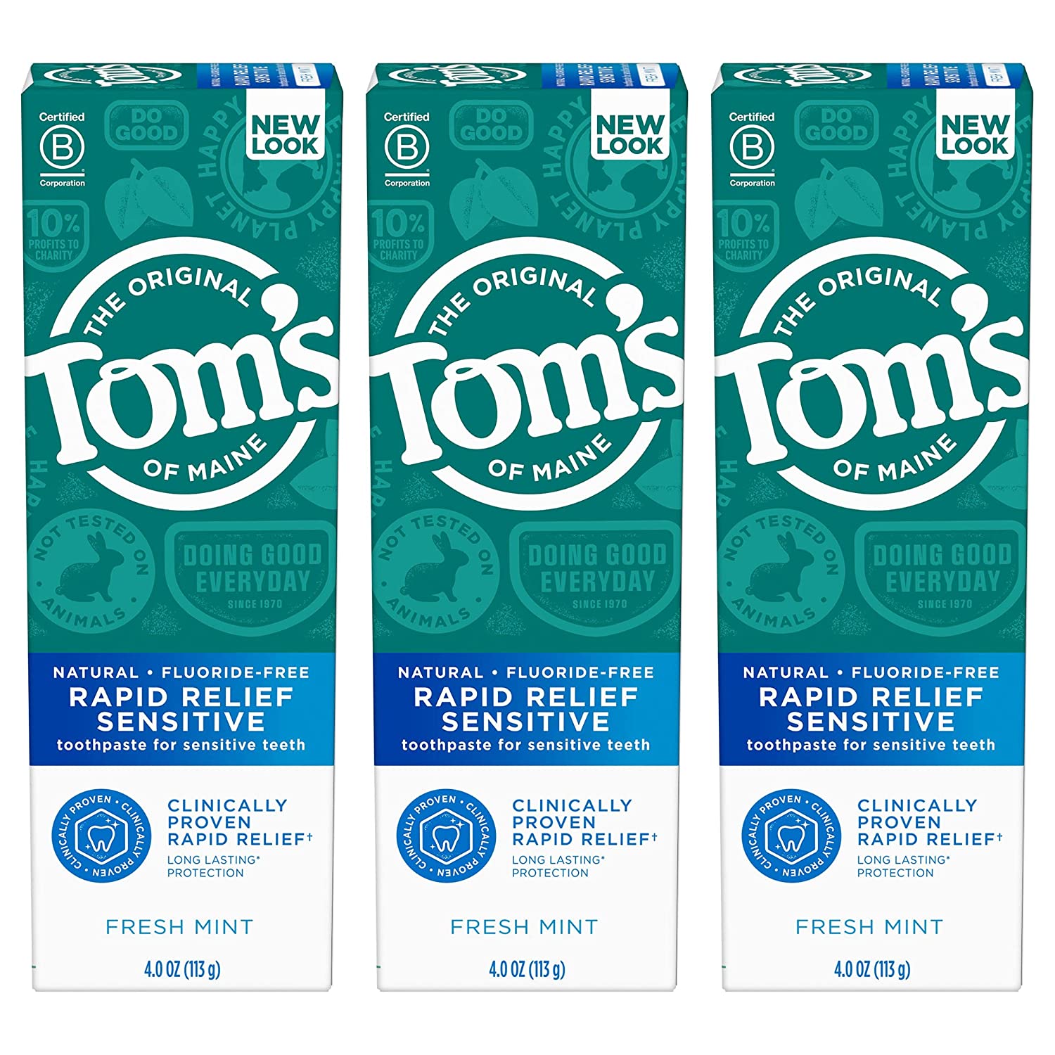 Tom's of Maine Fluoride-Free Rapid Relief Sensitive Toothpaste, Fresh Mint, 4 oz. (Packaging May Vary)