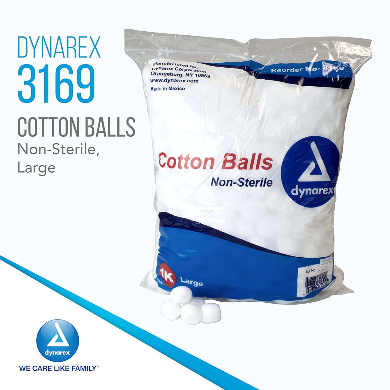Dynarex Cotton Balls, Non-Sterile and Large Sized, Latex-Free and Absorbent, For Skin Cleansing, Crafts, & as Makeup Remover