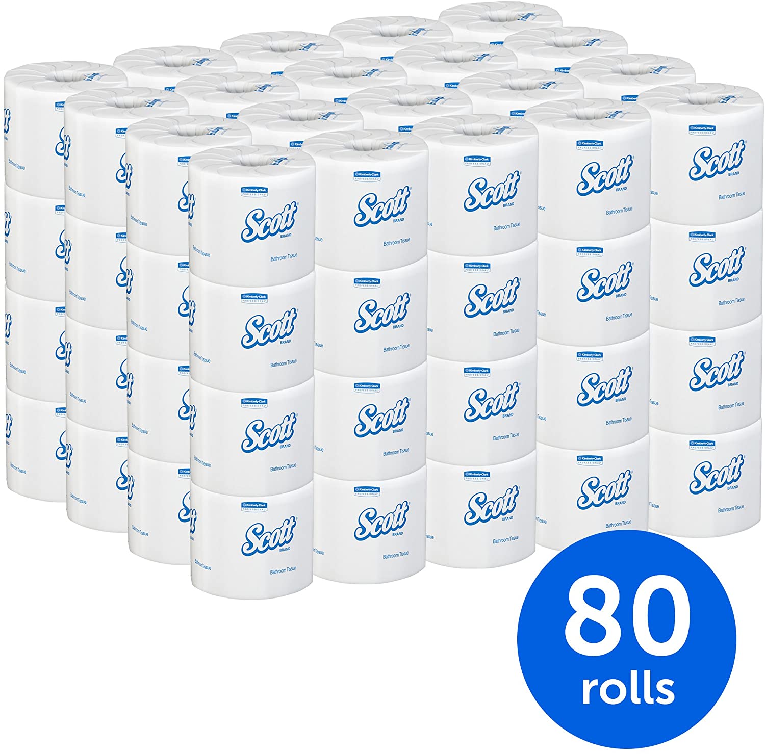 Scott Essential Professional 100% Recycled Fiber Bulk Toilet Paper for Business (13217), 2-PLY Standard Rolls, White, 80 Rolls / Case, 506 Sheets / Roll