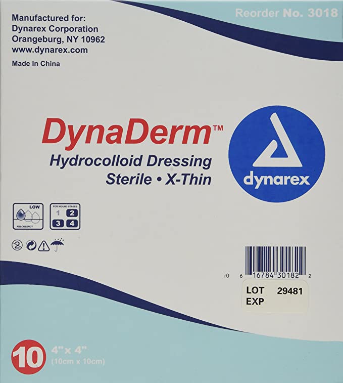 Dynarex Dynaderm Hydrocolloid Dressing, 4 X 4 Inch