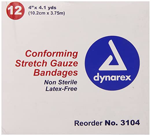 Dynarex Non-Sterile Stretch Gauze Bandage Roll, 4-Inch x 4.1 yds,12 Count