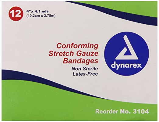 Dynarex Non-Sterile Stretch Gauze Bandage Roll, 4-Inch x 4.1 yds,12 Count