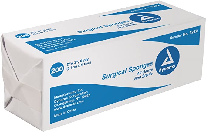 DYNAREX Gauze Sponge 100% Cotton 8-ply 2 x 2" Square (#3222, Sold Per Box)