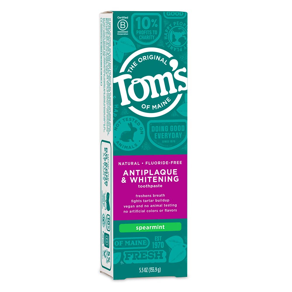 Tom's of Maine Fluoride-Free Antiplaque & Whitening Natural Toothpaste, Peppermint, 5.5 oz.