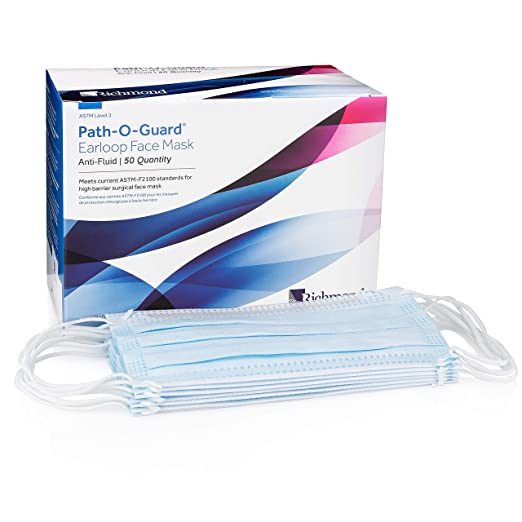 Richmond Dental & Medical 400582 Path-O-Guard Level 3 Face Mask, Anti-Fluid, Blue (Pack of 50)