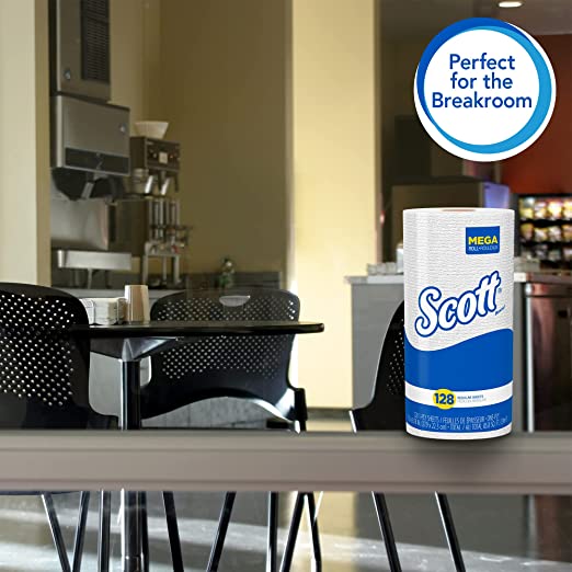 Scott Kitchen Paper Towels (41482) with Fast-Drying Absorbency Pockets, Perforated Standard Paper Towel Rolls, 128 Sheets/Roll, 20 Rolls/Case