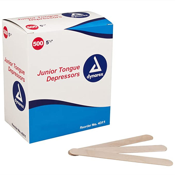 Dynarex Tongue Depressors Wood, Junior 5 ½, Non-Sterile, with Precisi