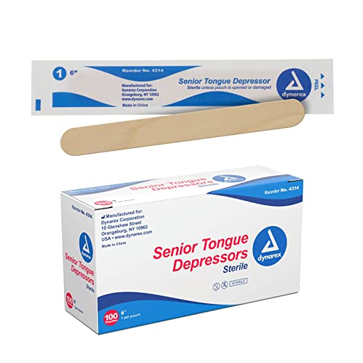 Dynarex Tongue Depressor Senior, Sterile, 6 Inches, 100 Count