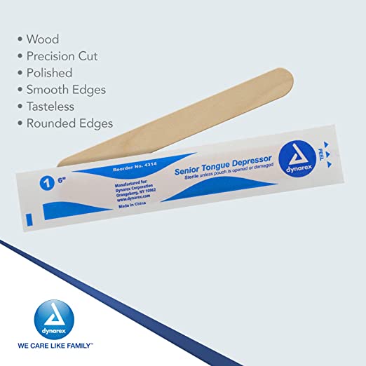 Dynarex Tongue Depressor Senior, Sterile, 6 Inches, 100 Count