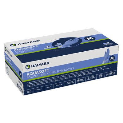 HALYARD AQUASOFT Nitrile Exam Gloves, Powder-Free, 3.1 mil, 43932-43935 (Box of 300)