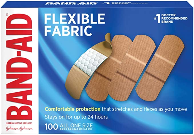 Band-Aid Brand Flexible Fabric Adhesive Bandages for Wound Care and First Aid, All One Size, 100 Count