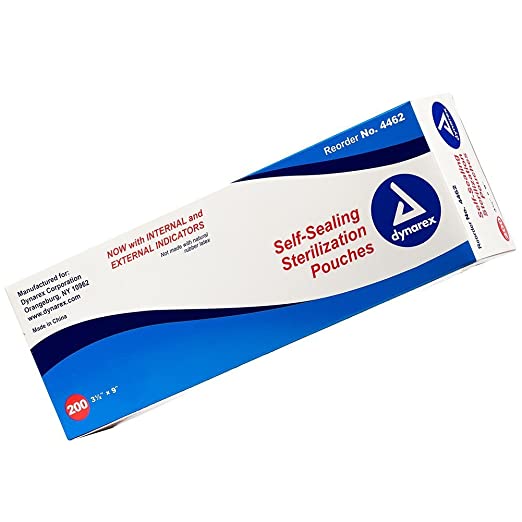 Dynarex-4462 Autoclave Self-Sealing Sterilization Pouches 3 1/2" x 9" with Dual Indicator Labels and Blue Transparent Color (Pack of 200)