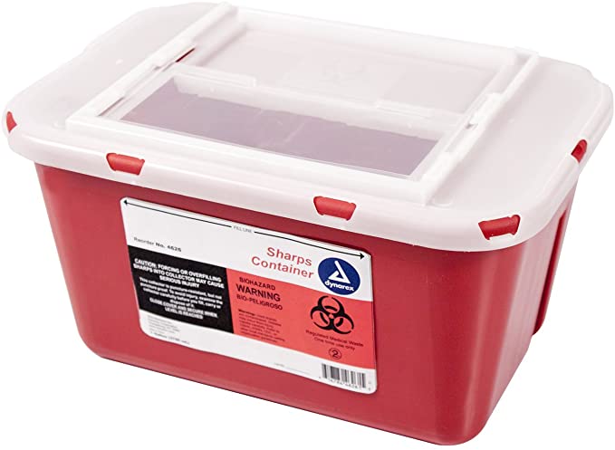 Dynarex Sharps Container - Biohazard Multiple-Use Needle Disposable - Puncture Resistant - One Handed Use - 1 Gallon