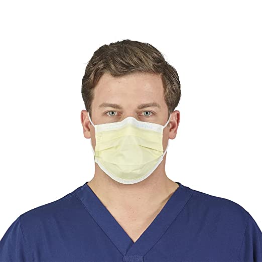 HALYARD Disposable Procedure Mask, Pleat-Style w/Earloops, Yellow, 47117 (Box of 50)