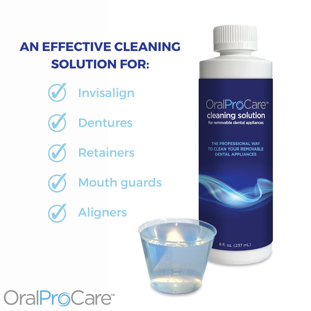 Oral ProCare Dental Appliance Cleaning Solution for Removable Dental Appliances; 8 oz bottle. For Up to 96 Uses. Retainer, Denture, Mouth Guard, Aligner, Night Guard Cleaner