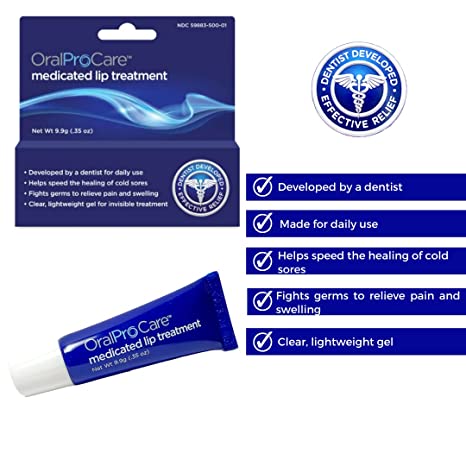 Oral ProCare Medicated Lip Treatment; Medicated Lip Gel; Invisible Gel Treatment for Lips and Healing of Cold Sores (0.35 ounce tube)