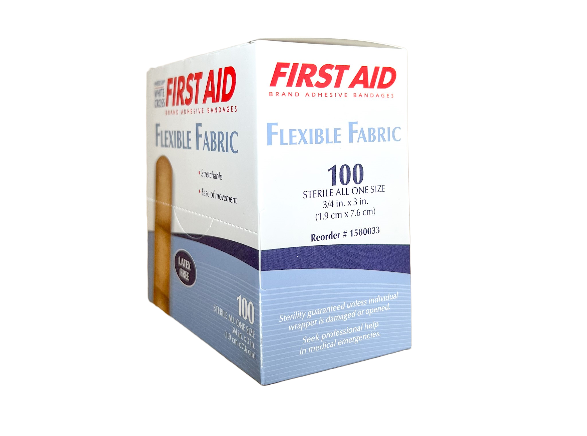 1580033 - Description : Fabric Adhesive Strips; Lightweight - American White Cross Fabric Adhesive Strips, Sterile, DUKAL Corporation - Box of 100