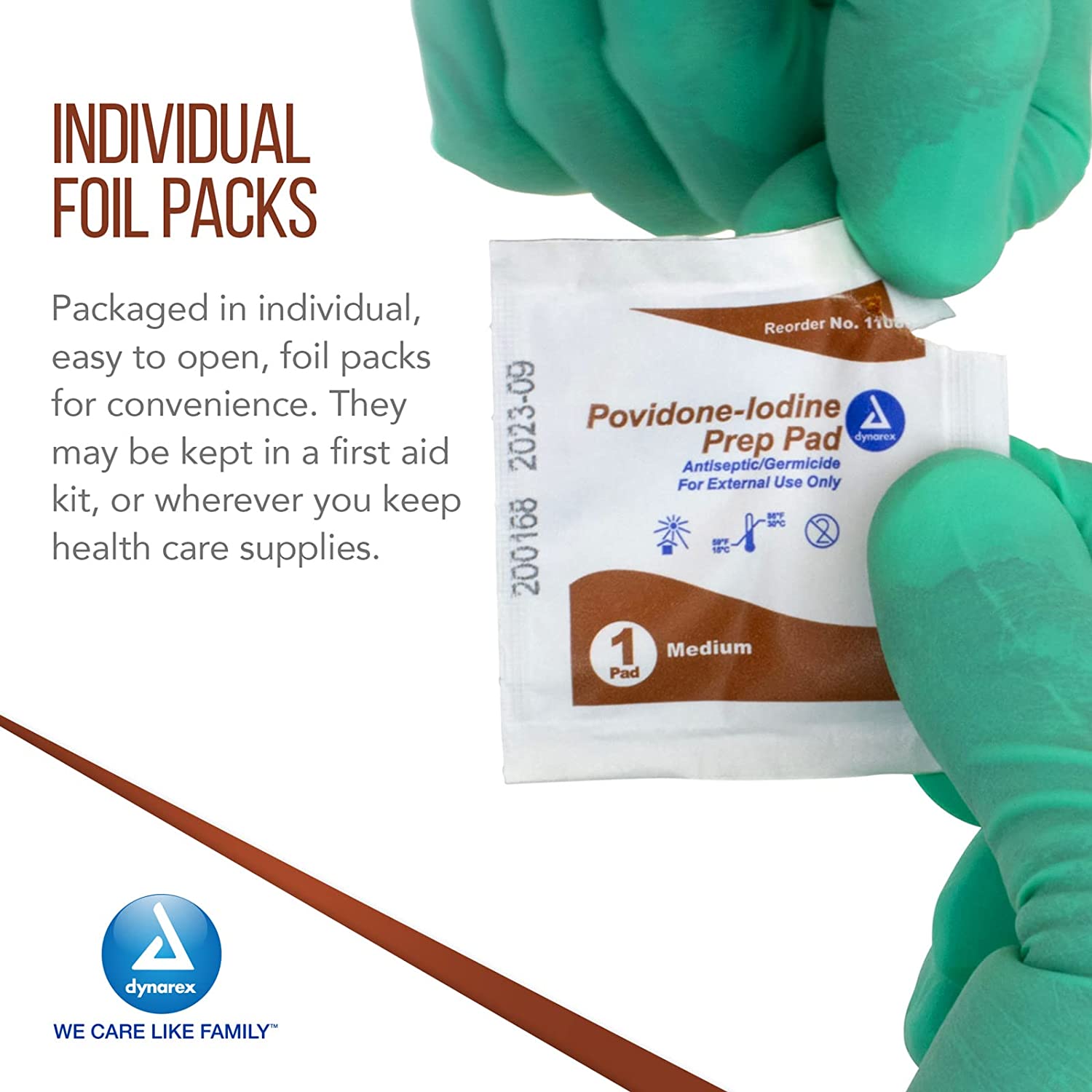 Dynarex Povidone-Iodine Prep Pads, Saturated with Povidone Iodine 10%, Medical-Grade Antiseptic Wipes Used for Prepping Prior Minor Procedures, Medium, 1 Case of 100 Prep Pads