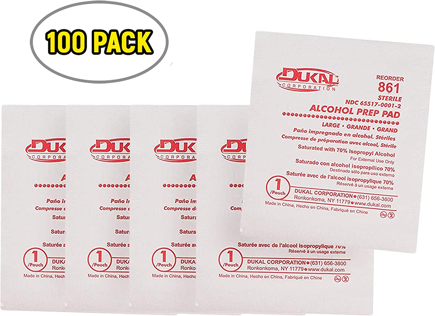 Dukal Prep Pads, 1.75" x 3.3". Pack of 100 Skin Cleansing Wipes. Large 2-ply Disposable Prep Pads. Disposable Sanitizer Wipes. Non-Woven, Sterile Sanitizing Travel Wipes, 861