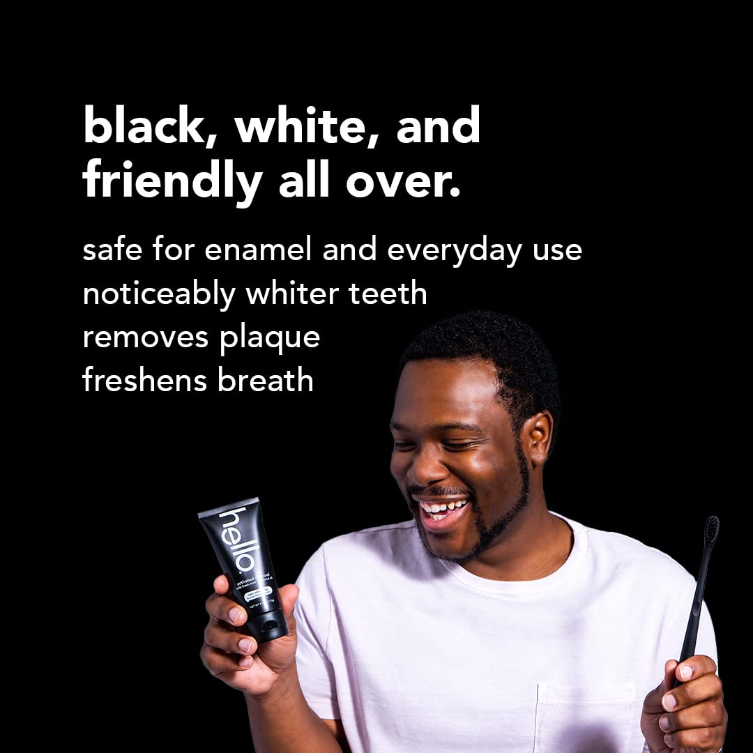 Hello Activated Charcoal Epic Teeth Whitening Fluoride Free Toothpaste and Toothbrush, Fresh Mint and Coconut Oil, Vegan, SLS Free, Gluten Free and Peroxide Free, 4 Ounce
