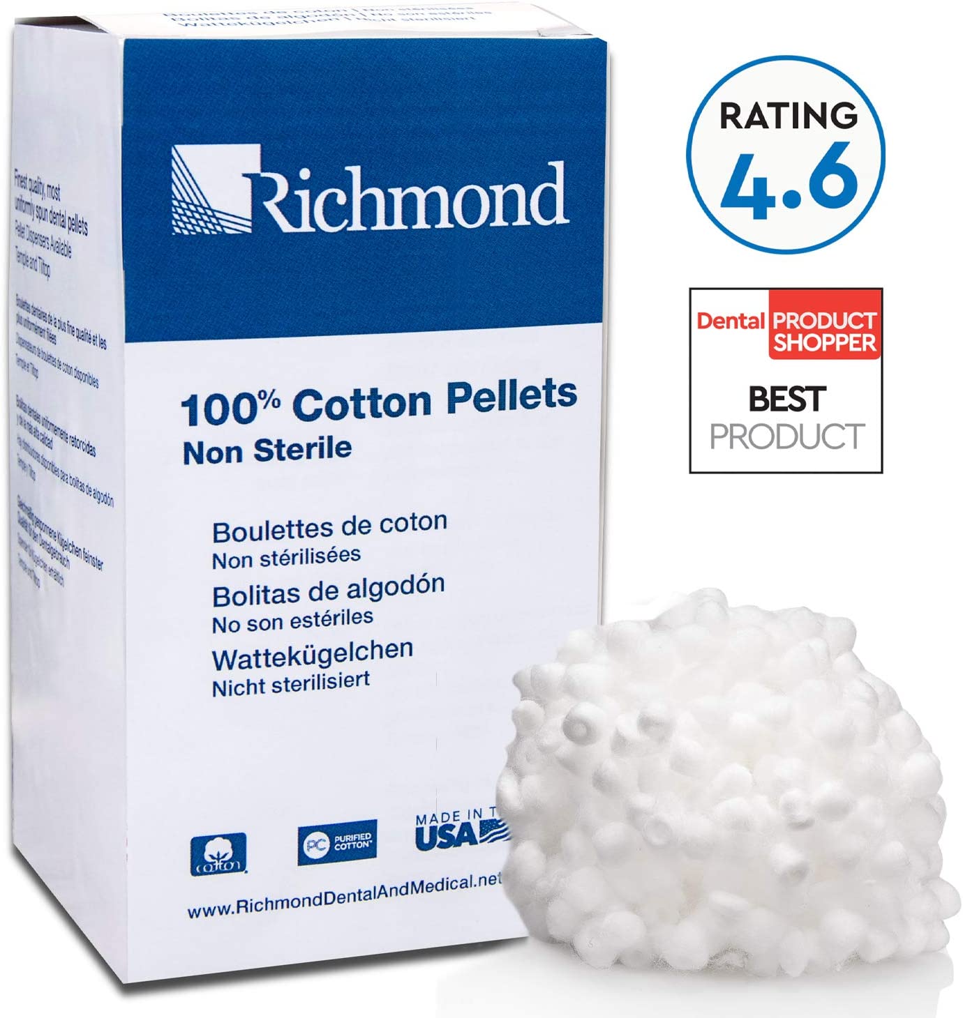 Richmond Dental & Medical 100107 Cotton Pellets, Size 2 (7/32" Diameter)