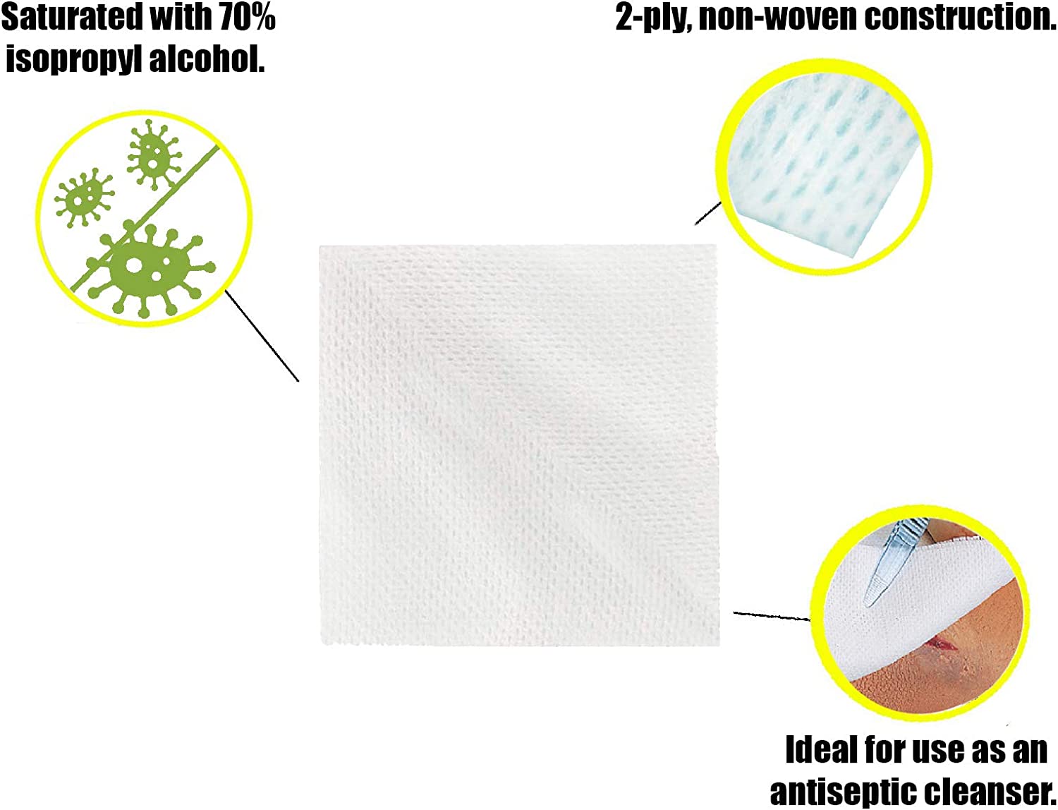 Dukal Prep Pads, 1.75" x 3.3". Pack of 100 Skin Cleansing Wipes. Large 2-ply Disposable Prep Pads. Disposable Sanitizer Wipes. Non-Woven, Sterile Sanitizing Travel Wipes, 861