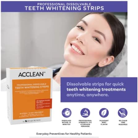 Acclean 10% Hydrogen Peroxide Teeth Whitening Strips; Dissolvable Whitening Strips; One (1) Box of 56 Dissolvable Teeth Whitening Strips