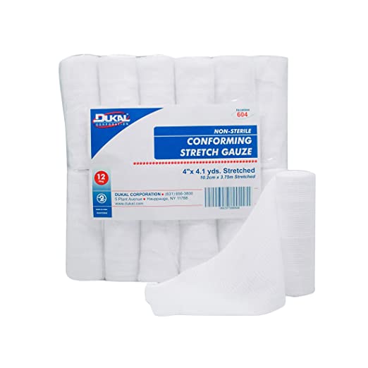 Dukal-604 Conforming Stretch Gauze, Non-Sterile, 4" W x 4.1 yd. L  Full case (12 Bags of 8) (Pack of 96)…