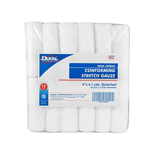 Dukal-604 Conforming Stretch Gauze, Non-Sterile, 4" W x 4.1 yd. L  Full case (12 Bags of 8) (Pack of 96)…