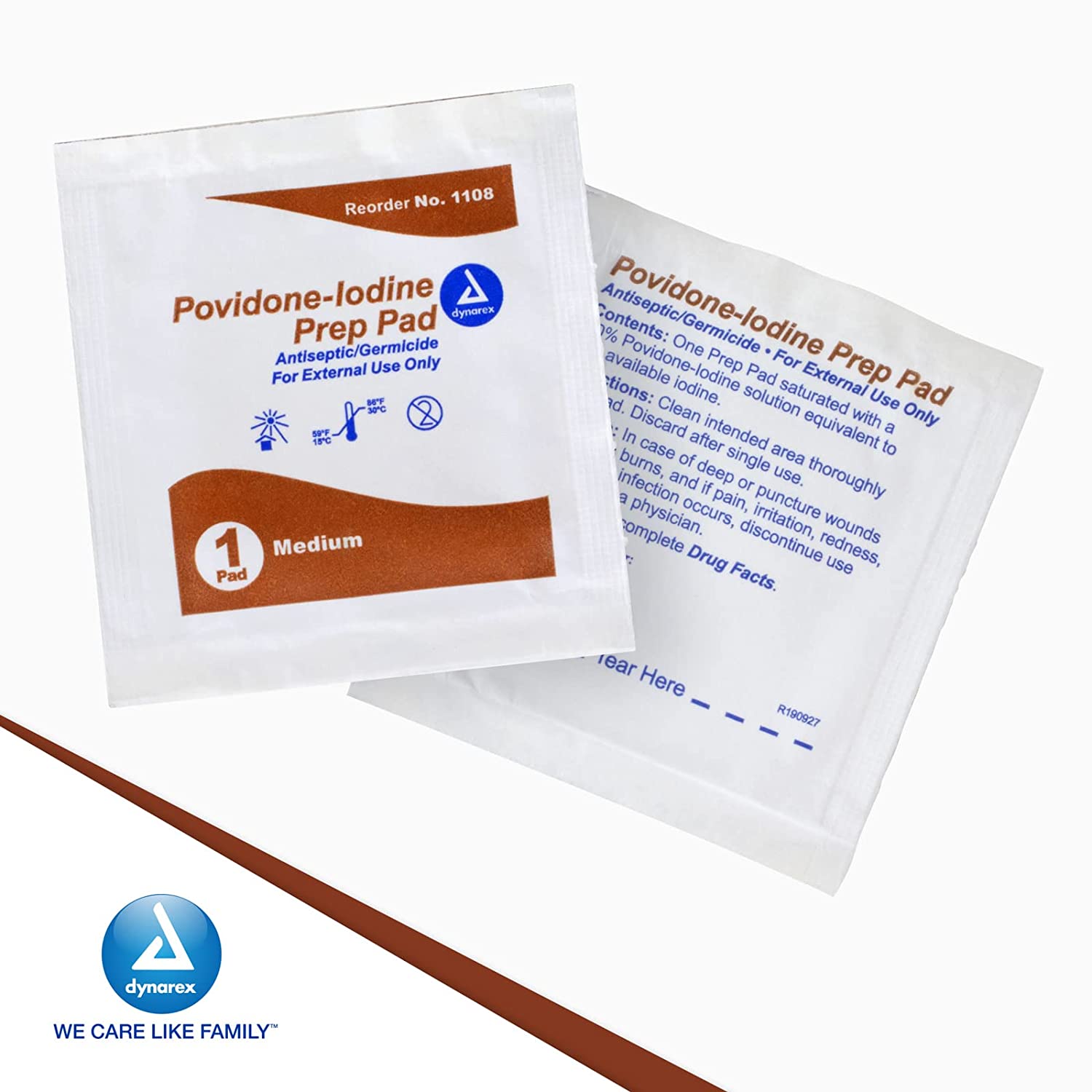 Dynarex Povidone-Iodine Prep Pads, Saturated with Povidone Iodine 10%, Medical-Grade Antiseptic Wipes Used for Prepping Prior Minor Procedures, Medium, 1 Case of 100 Prep Pads