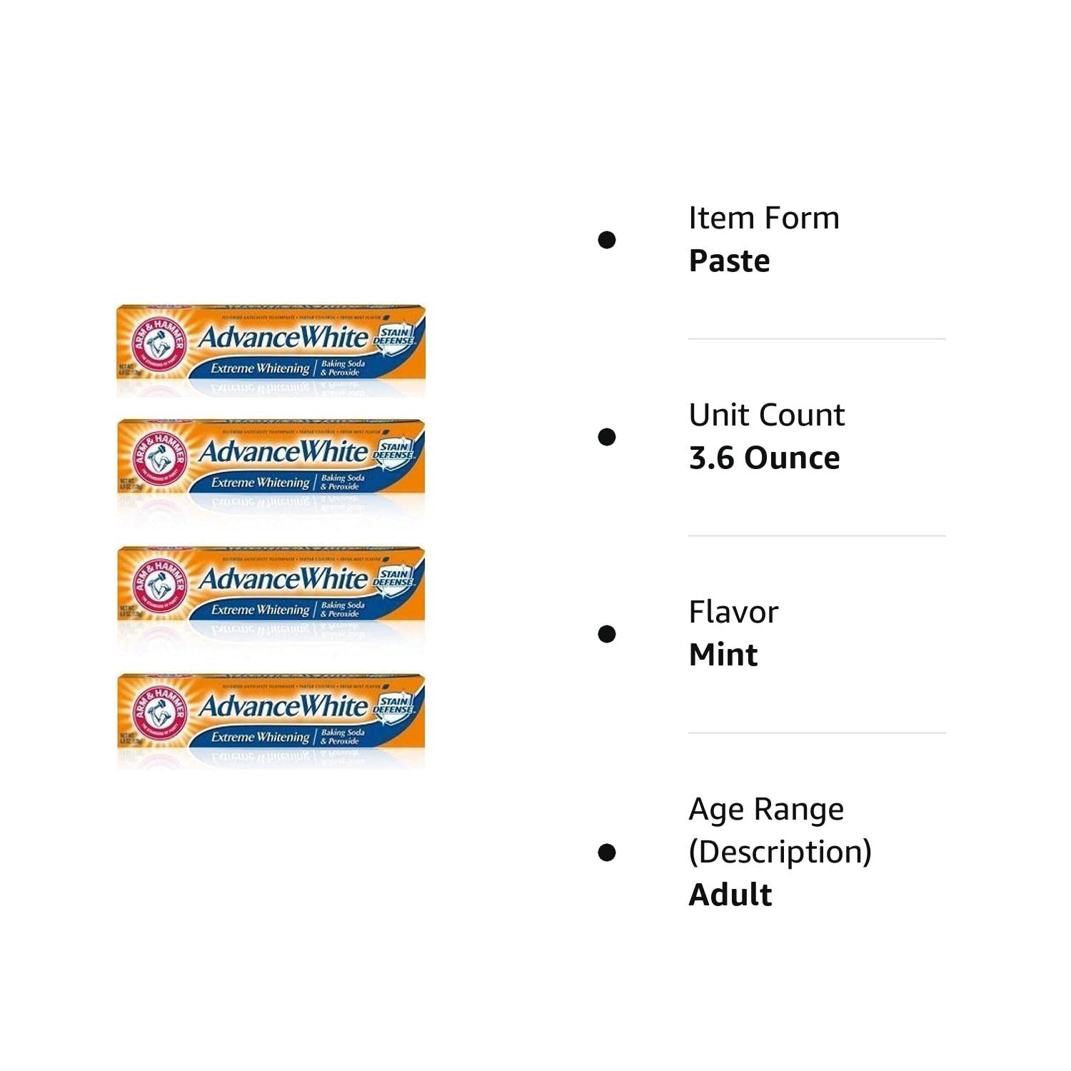 Arm and Hammer Advance Whitening Toothpaste .9 Oz Travel Size 4 Pk