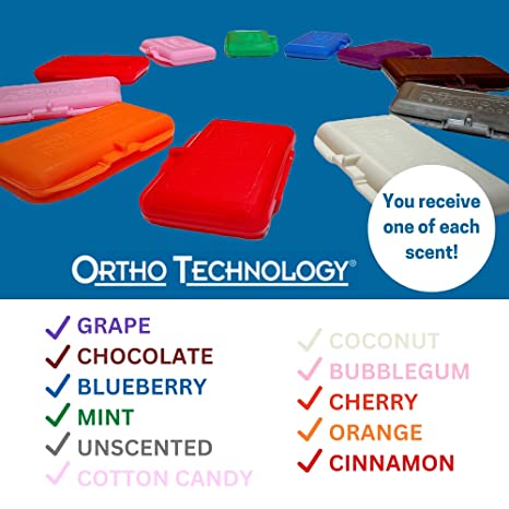 Ortho Performance Relief Orthodontic Wax; Relief for Braces. In Scented Cases and a Variety of Scents. 11 packs of Relief Wax with Scented Cases by Ortho Technology (Assorted)