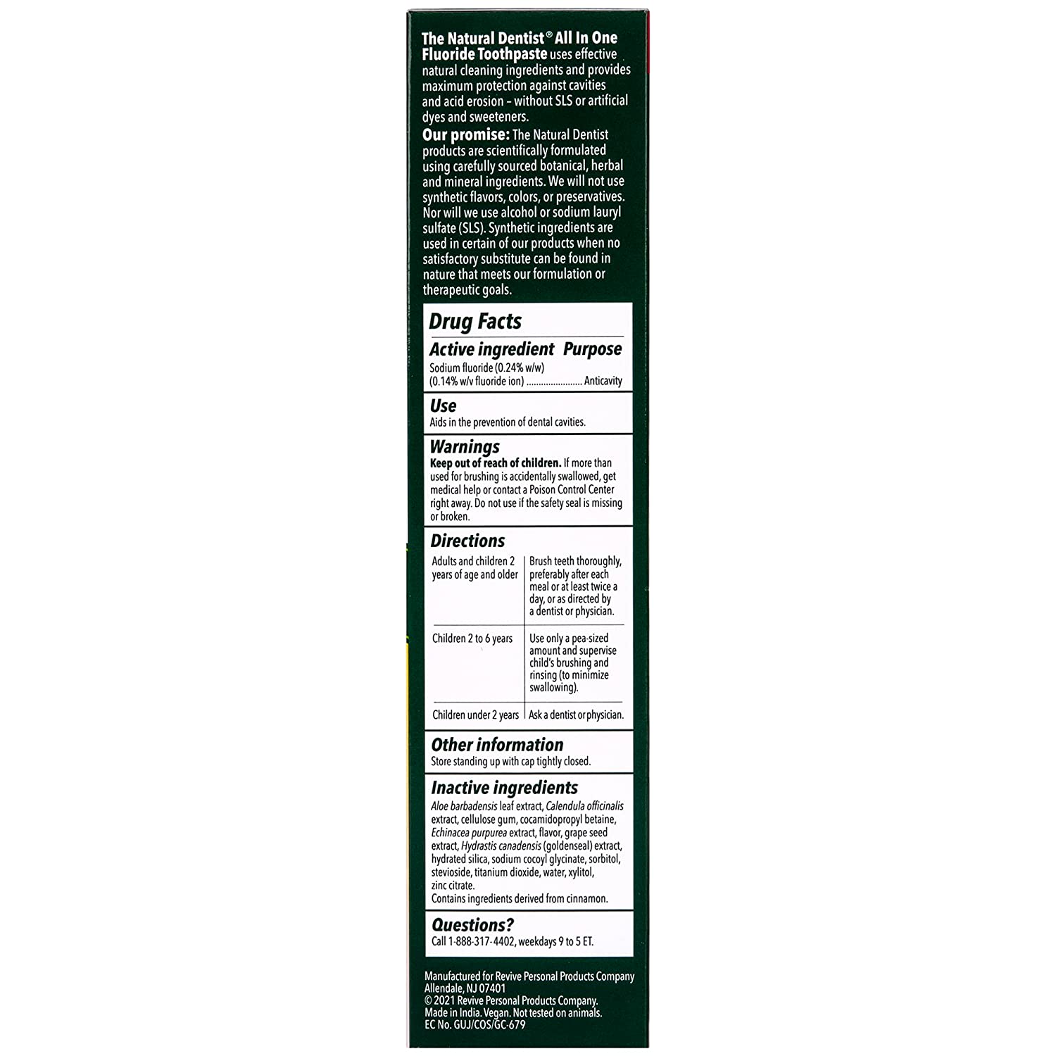 The Natural Dentist All-In-One Fluoride/Sulfate-Free Toothpaste with Aloe, Peppermint Twist Flavor, 5 Ounce Tube