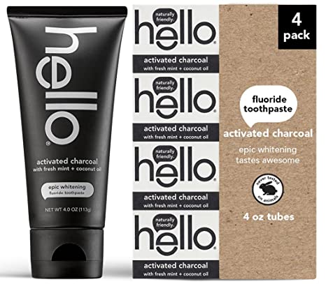 Hello Oral Care Activated Charcoal Fluoride Whitening Toothpaste, Vegan & SLS Free, 4 Ounce (Pack of 1)