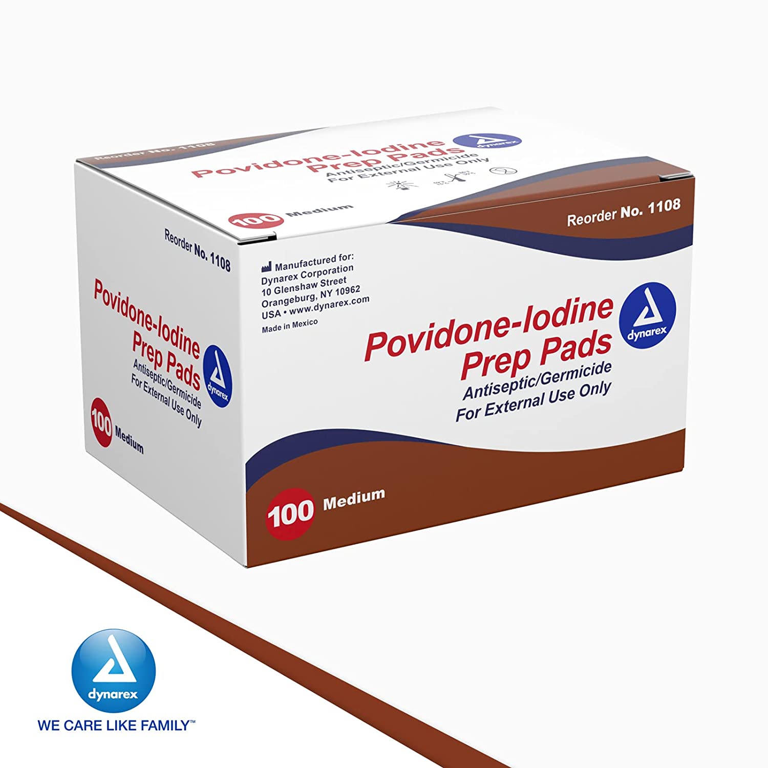 Dynarex Povidone-Iodine Prep Pads, Saturated with Povidone Iodine 10%, Medical-Grade Antiseptic Wipes Used for Prepping Prior Minor Procedures, Medium, 1 Case of 100 Prep Pads