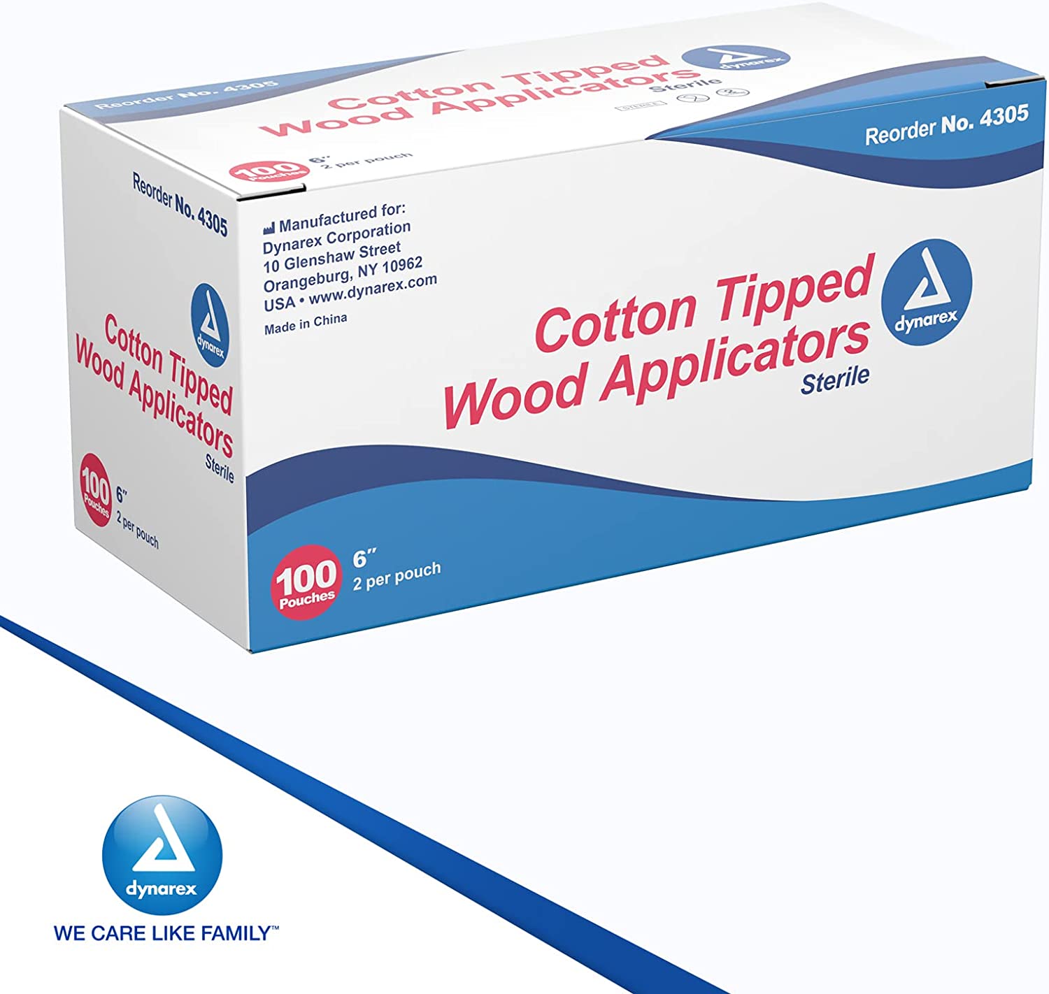 Dynarex 6-Inch Sterile Cotton Tipped Applicators - Single-Use Wooden Cotton Tip Applicators for Wound Care & Dressing, Hygiene, Make Up, Cleaning Tools, Jewelry - 1 Box of 200 Pouches, 2 per Pouch