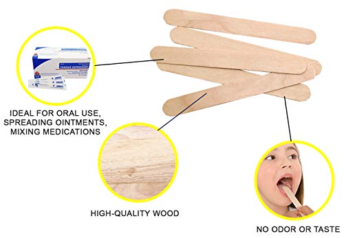 Dukal Tongue Depressors 6 inch. Pack of 100 Disposable Depressors for Seniors. Sterile wooden tongue depressors. Clean & Smooth. Latex-free, single use, wood