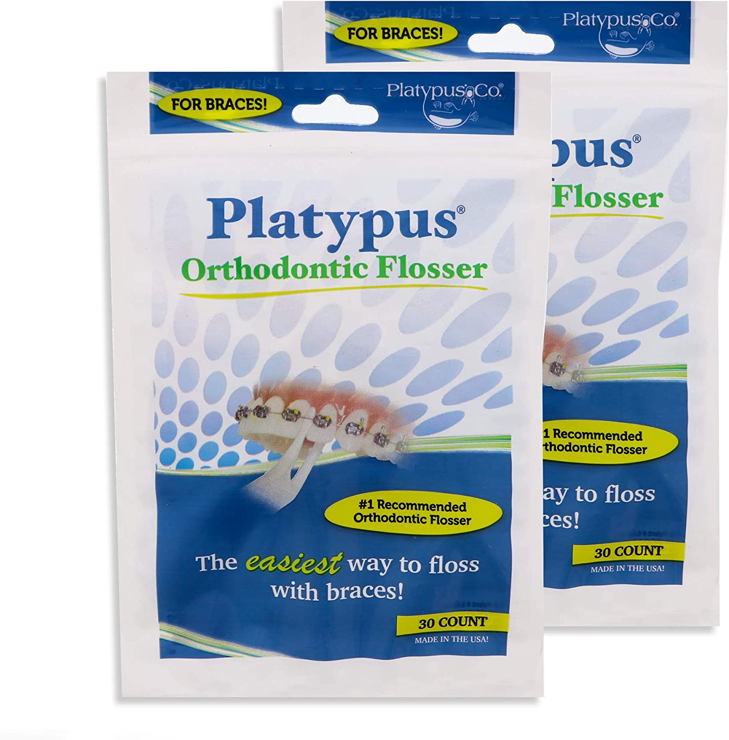 Platypus Orthodontic Flossers for Braces - Dental Floss Picks for Braces, Fits Under Arch Wire, Will Not Damage Braces, Increase Flossing Compliance, Floss Teeth in Less Than Two Minutes - 30 Count