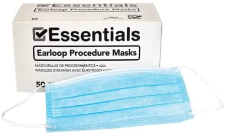 Essentials ASTM Level 1 Earloop Procedure Face Masks (Disposable; Blue; Box of 50)