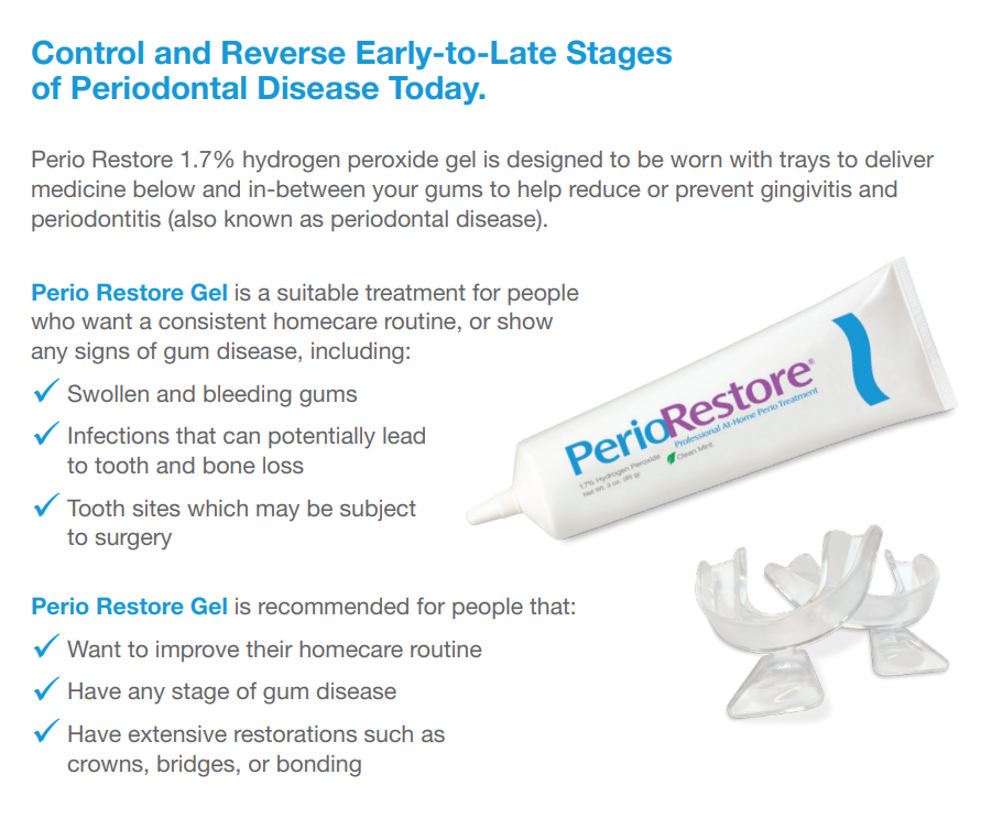 Perio Restore® Gel 3 Ounce Tube. 1.7% Hydrogen Peroxide Oral Cleansing Treatment Gel. Mint Flavor