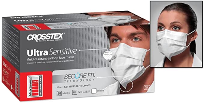 Crosstex Securefit Ultra Sensitive Earloop Mask, White GCFCXSSF