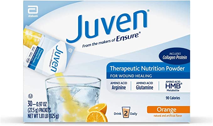 Juven Therapeutic Nutrition Drink Mix Powder for Wound Healing Includes Collagen Protein, Orange, 0.97 Ounce (Pack of 30)