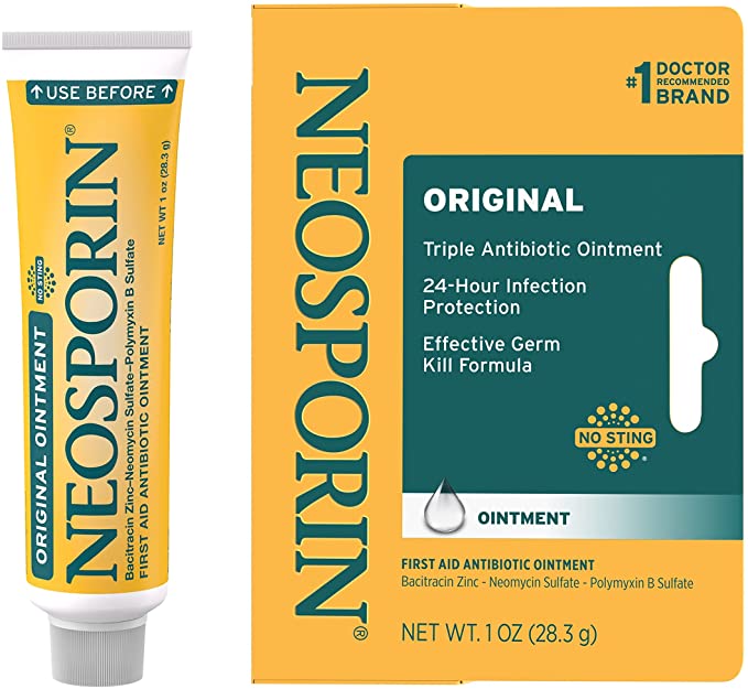 Neosporin Original First Aid Antibiotic Ointment with Bacitracin Zinc for Infection Protection, Wound Care Treatment & Scar Appearance Minimizer for Minor Cuts, Scrapes and Burns, 1 oz