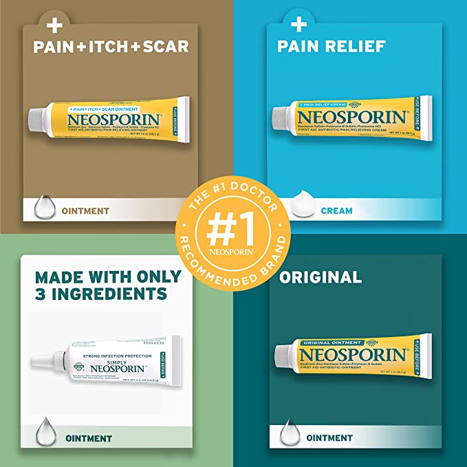 Neosporin Original First Aid Antibiotic Ointment with Bacitracin Zinc for Infection Protection, Wound Care Treatment & Scar Appearance Minimizer for Minor Cuts, Scrapes and Burns, 1 oz